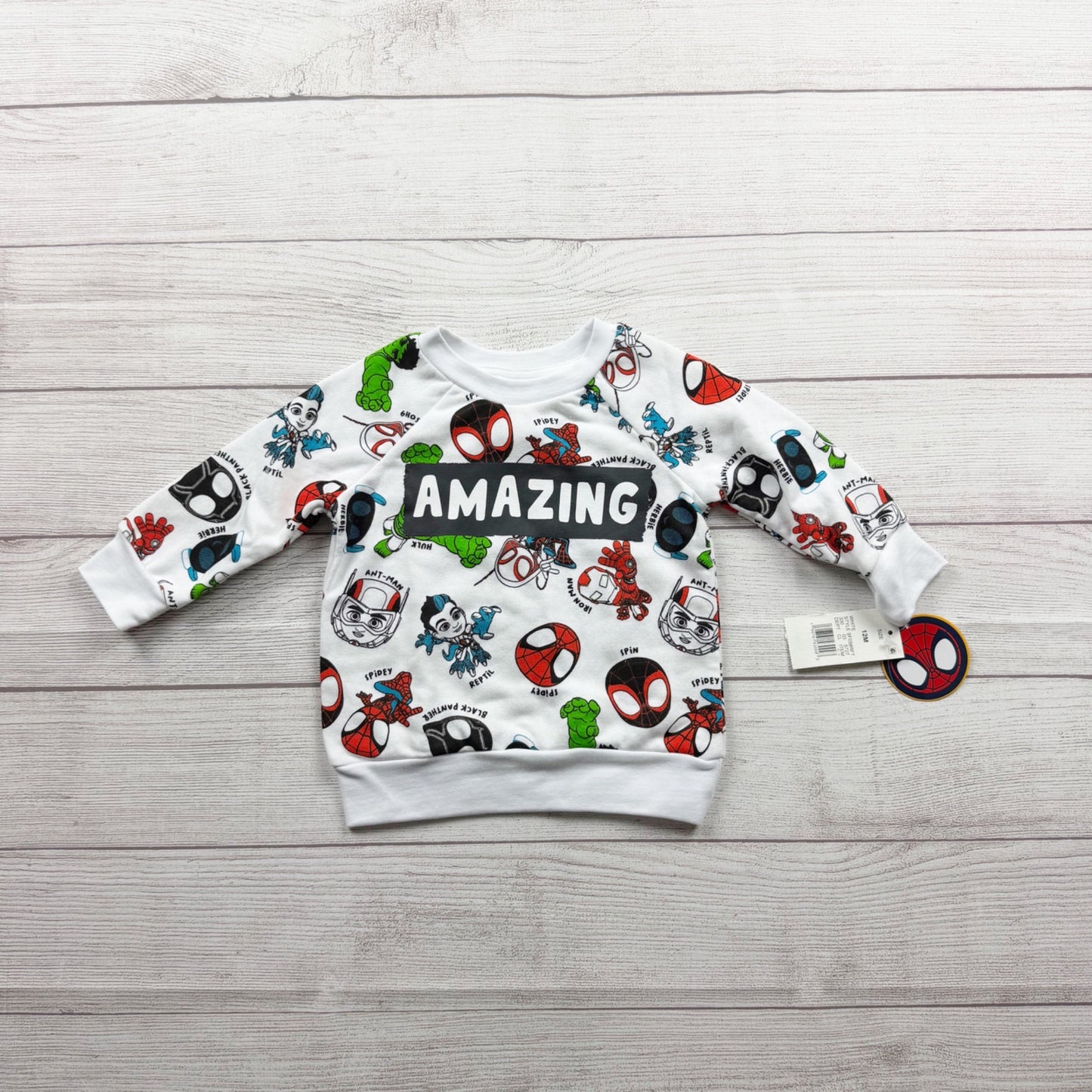 Marvel Spidey Amazing Friends Toddler Sweatshirt Allover Print NWT 9-12 Months