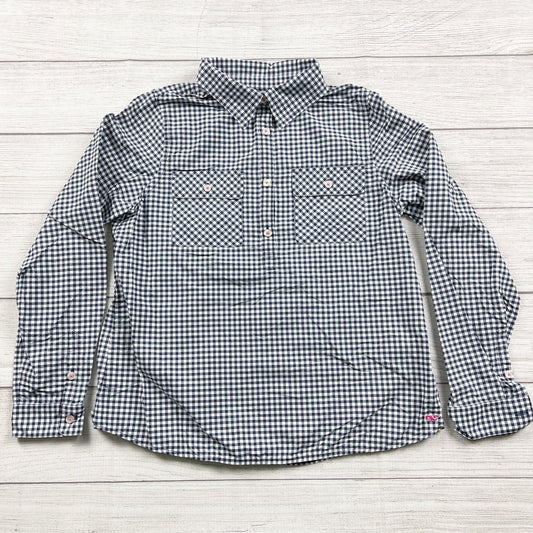 Vineyard Vines Boys Navy White Gingham Long Sleeve Performance Shirt L 14