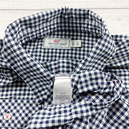 Vineyard Vines Boys Navy White Gingham Long Sleeve Performance Shirt L 14