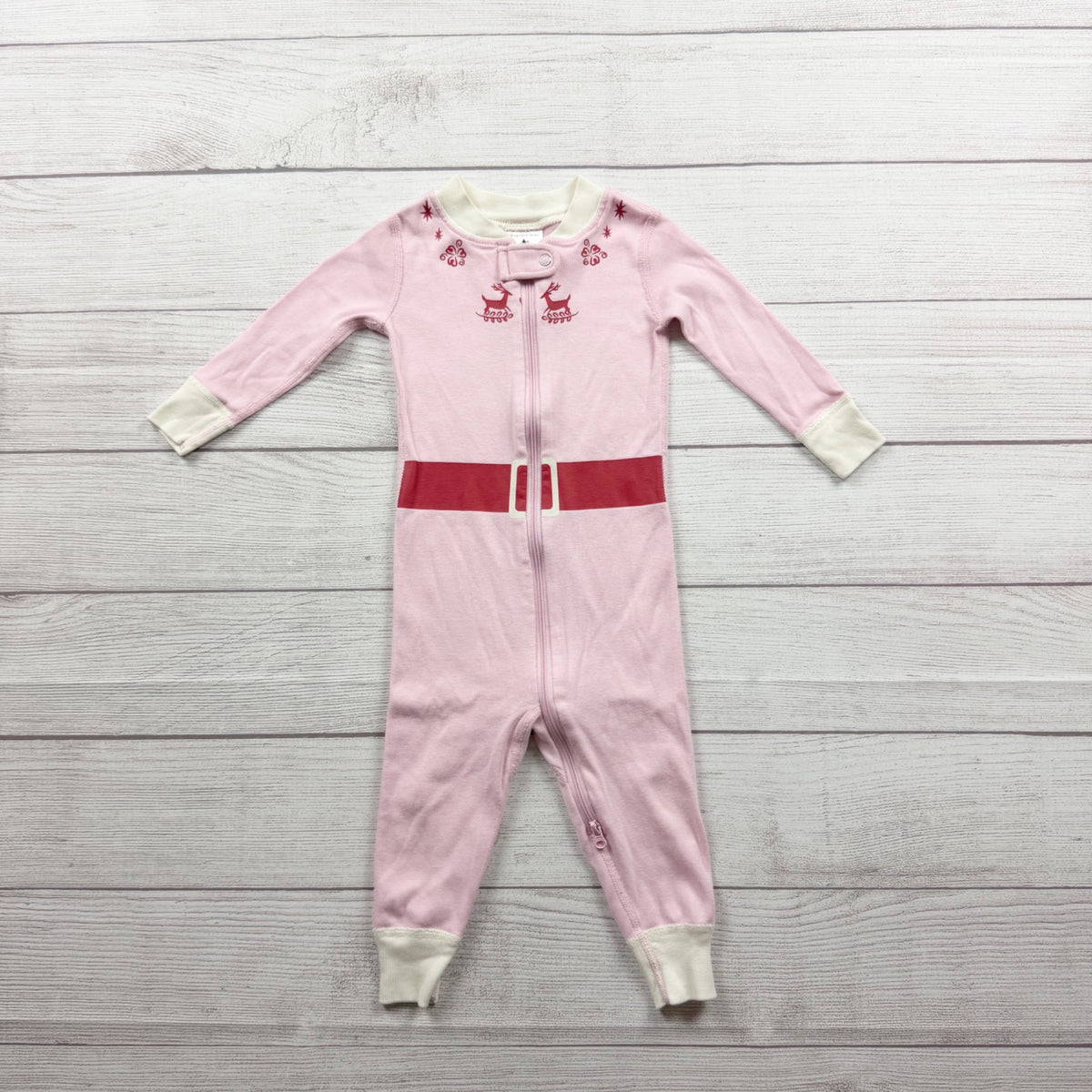 Hanna Andersson Elf Organic Cotton Zip Pajamas Pink Long Sleeve 12-18 Months