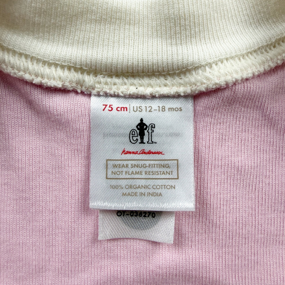 Hanna Andersson Elf Organic Cotton Zip Pajamas Pink Long Sleeve 12-18 Months