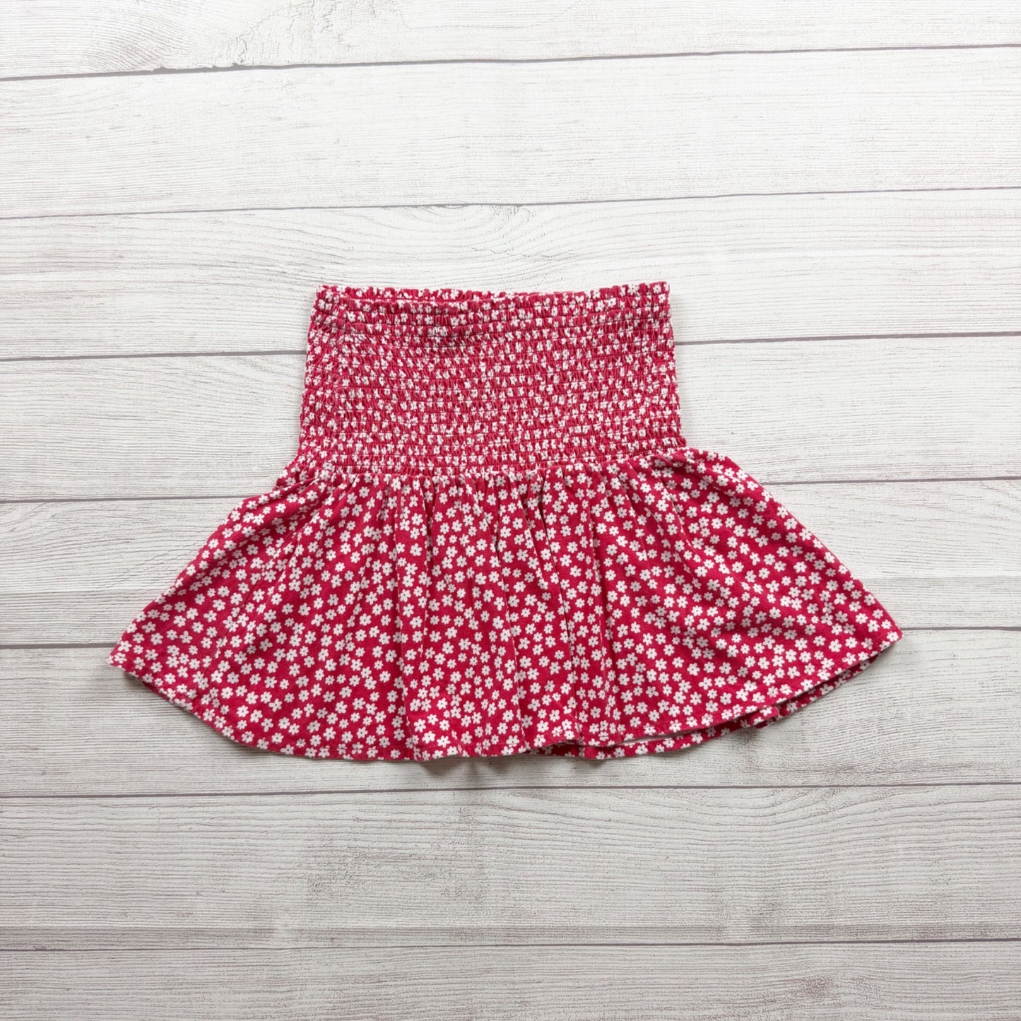 Sugar & Jade Girls Floral Smocked Mini Skirt Red Daisy Print M