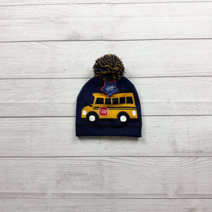 Toby School Bus Knit Beanie Pom  Navy Yellow Toddler NWT 2-4 Years