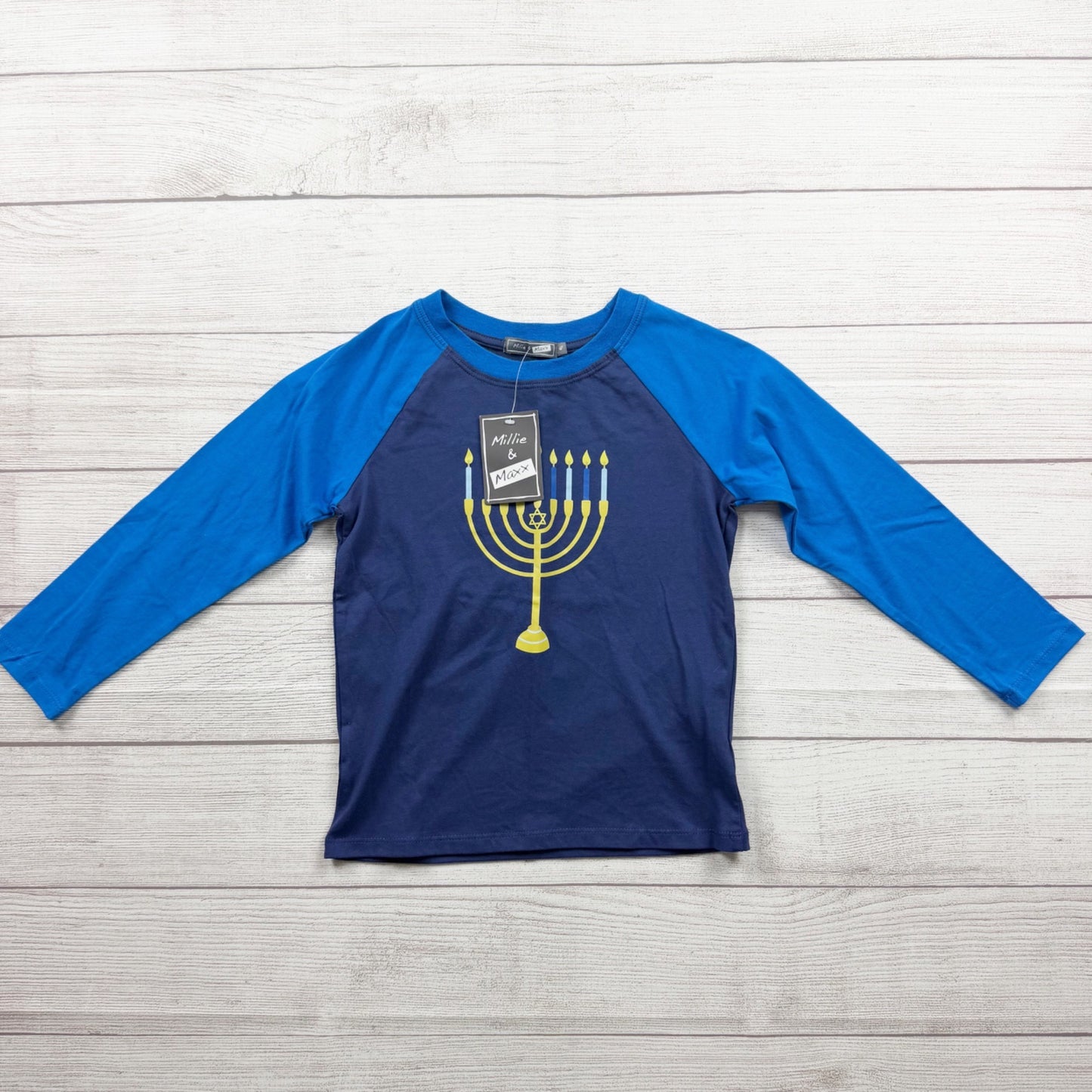 Millie & Maxx Boys Hanukkah Blue Raglan Long Sleeve T-Shirt NWT 4