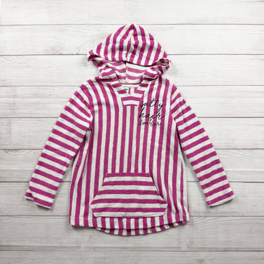 Old Navy Hooded Striped Knit Beach Swim Pullover Pink White M 8