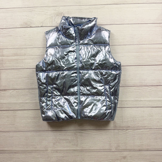 Old Navy Kids Metallic Blue Silver Water Resistant Puffer Vest L 10-12