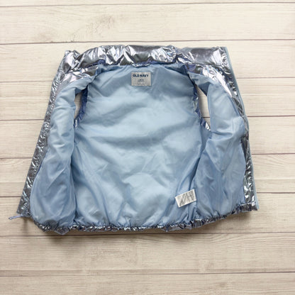 Old Navy Kids Metallic Blue Silver Water Resistant Puffer Vest L 10-12