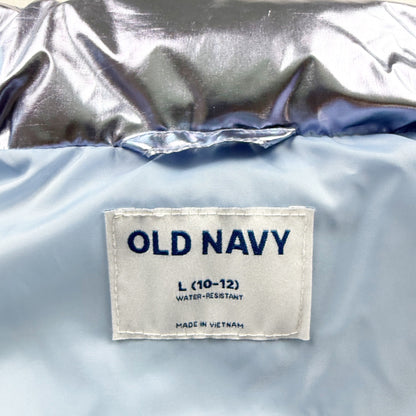Old Navy Kids Metallic Blue Silver Water Resistant Puffer Vest L 10-12