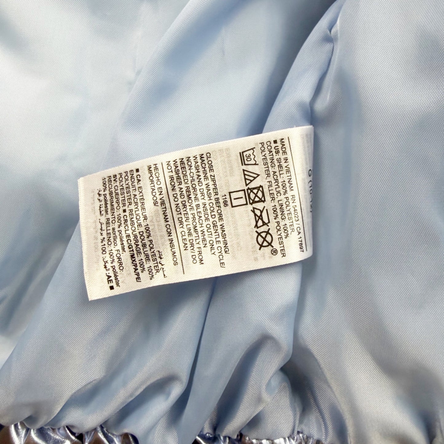 Old Navy Kids Metallic Blue Silver Water Resistant Puffer Vest L 10-12