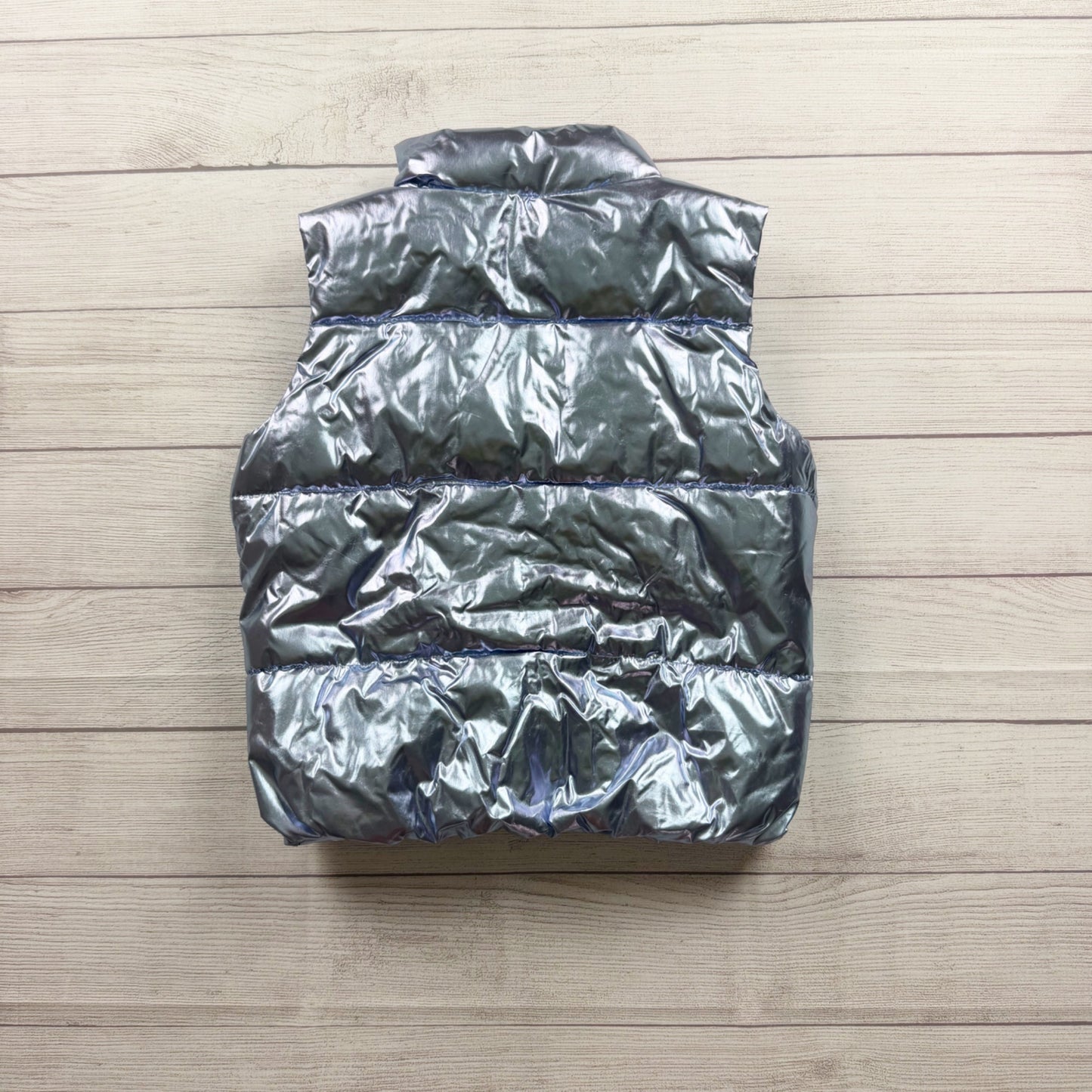 Old Navy Kids Metallic Blue Silver Water Resistant Puffer Vest L 10-12