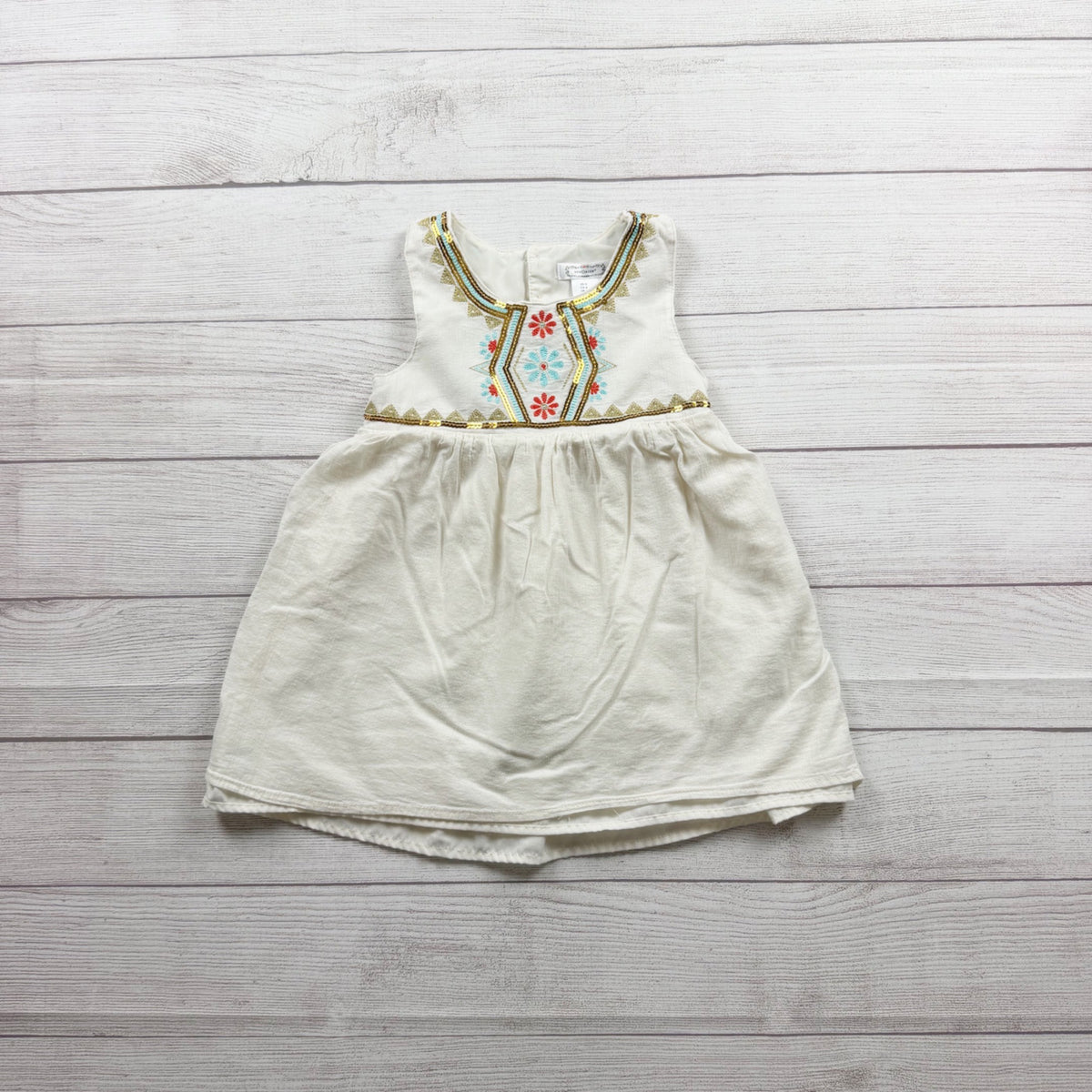 Aphorism Girls Embroidered Sleeveless Dress Gold Sequin Details Off White 6