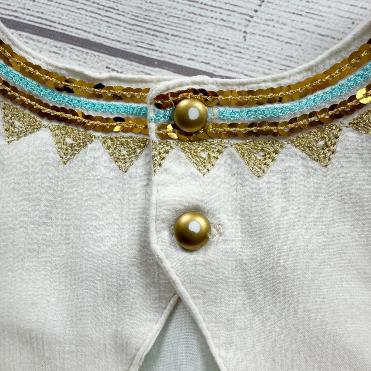 Aphorism Girls Embroidered Sleeveless Dress Gold Sequin Details Off White 6