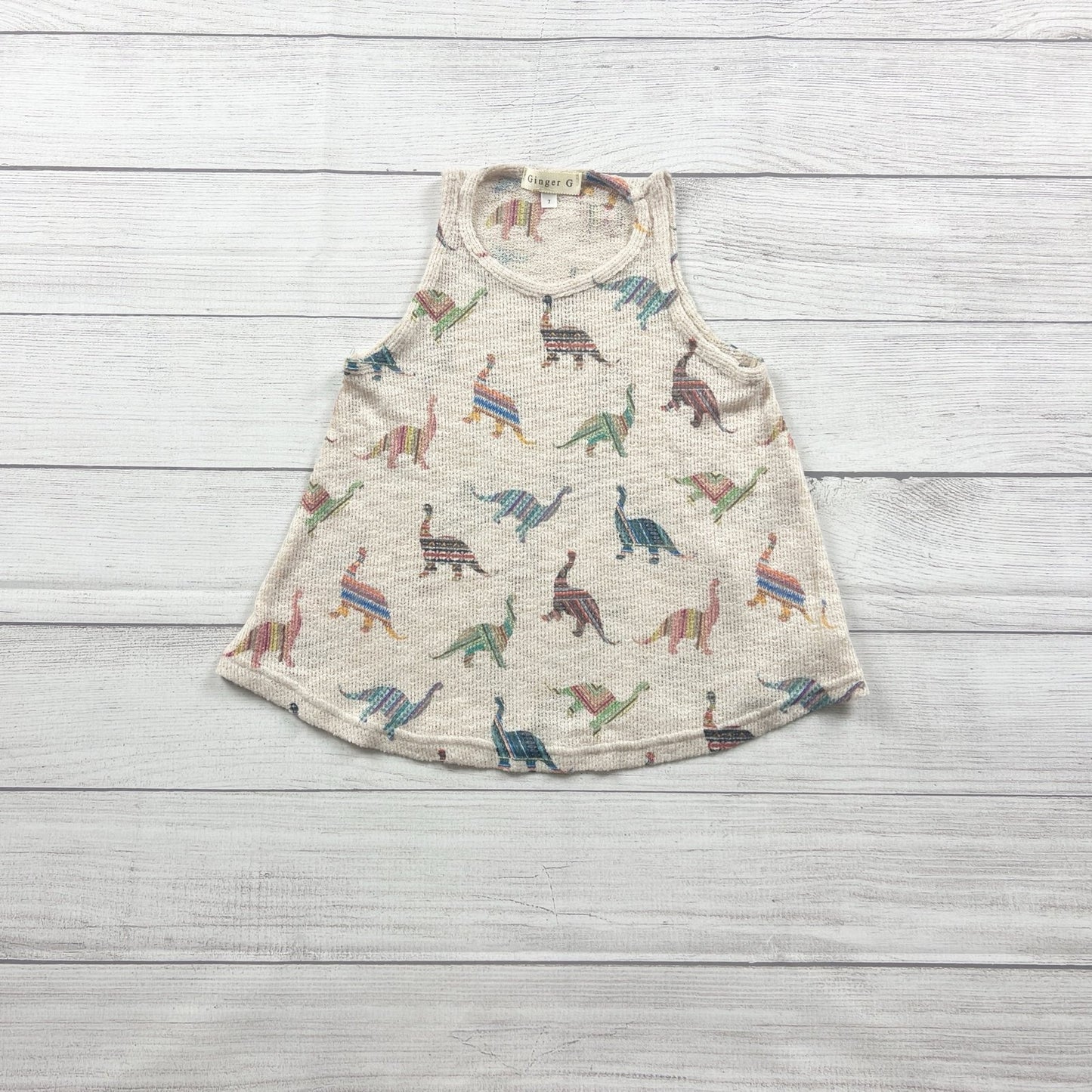 Ginger G Girls Tank Top Beige Dinosaur Print Sleeveless Swing Top 7