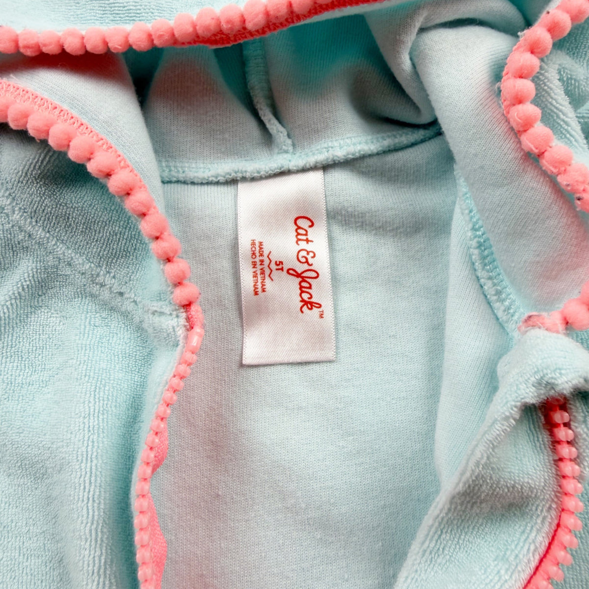 Cat & Jack Girls Aqua Zip Up Peplum Terry Hooded Cover Up Dress Pink Trim 5T