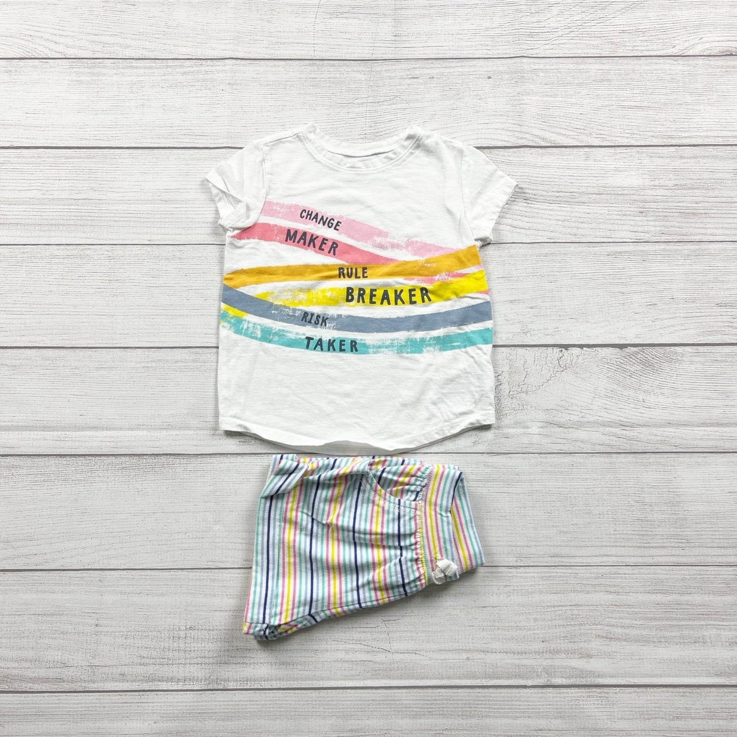 Old Navy Toddler Outfit Set “Change Maker Rule Breaker” Graphic Tee Shorts 3T