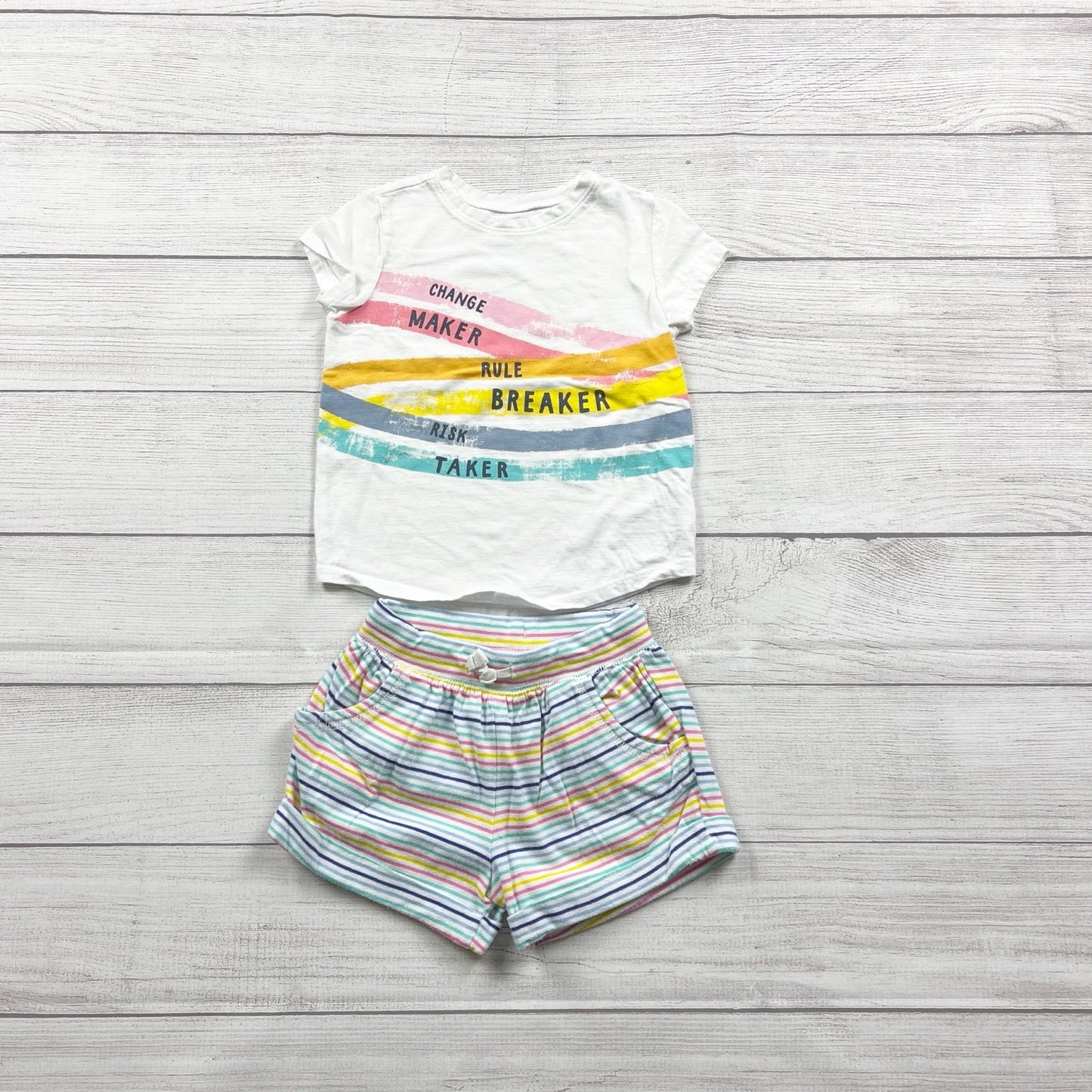 Old Navy Toddler Outfit Set “Change Maker Rule Breaker” Graphic Tee Shorts 3T