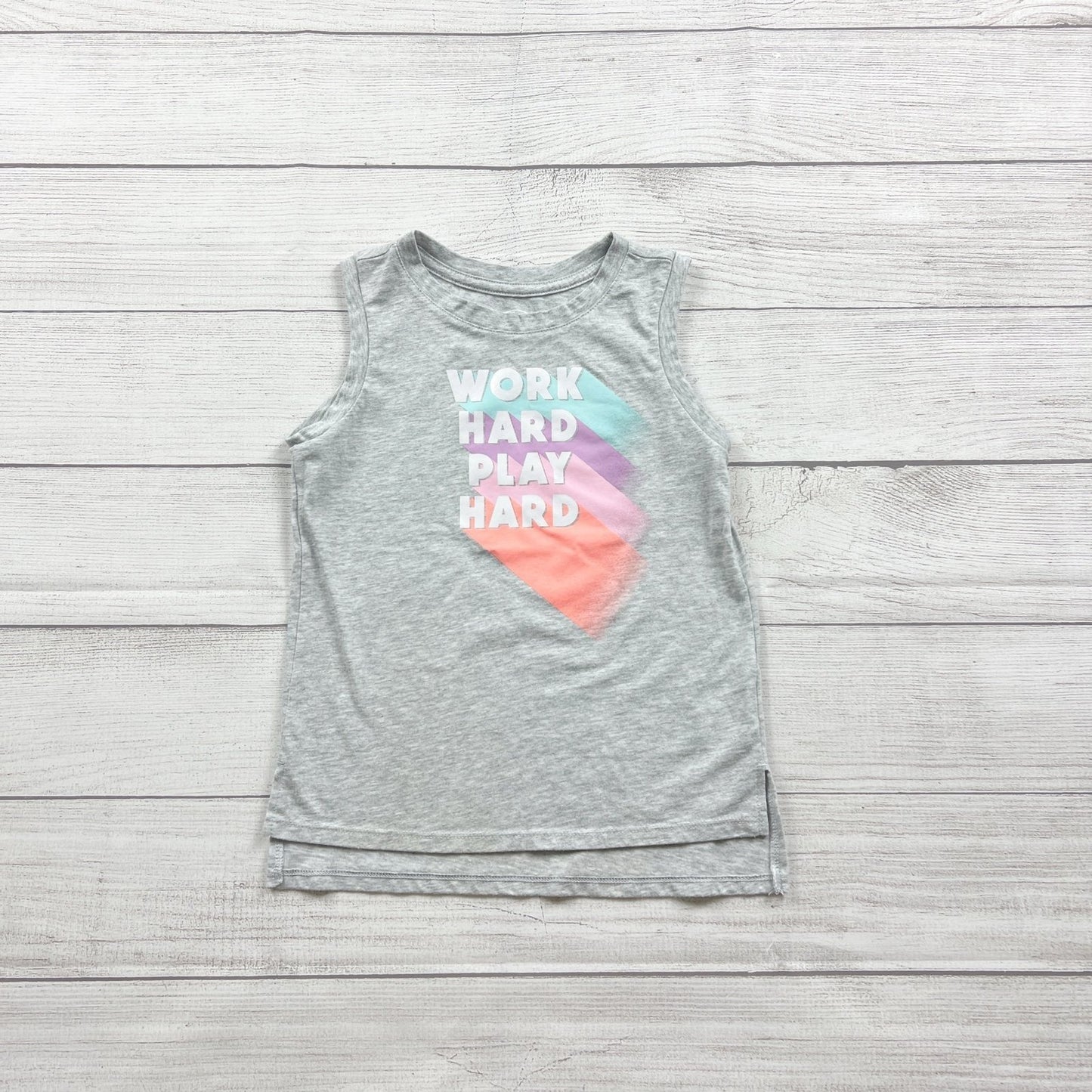 Athletic Works Girls Graphic Tank Top "Work Hard Play Hard" Gray S 6-6X
