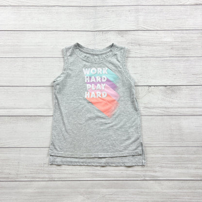 Athletic Works Girls Graphic Tank Top "Work Hard Play Hard" Gray S 6-6X