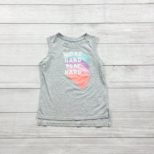 Athletic Works Girls Graphic Tank Top "Work Hard Play Hard" Gray S 6-6X