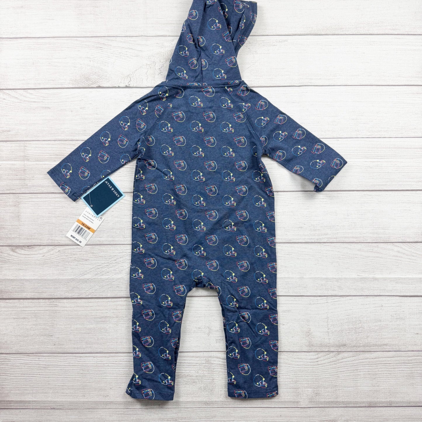 Andy & Evan Baby Hooded Romper Football Helmet Print NWT 18-24 Months