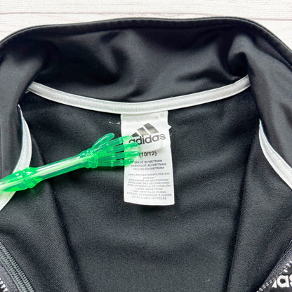 Adidas Kids Black Track Jacket Zip Up Striped Logo L 10-12