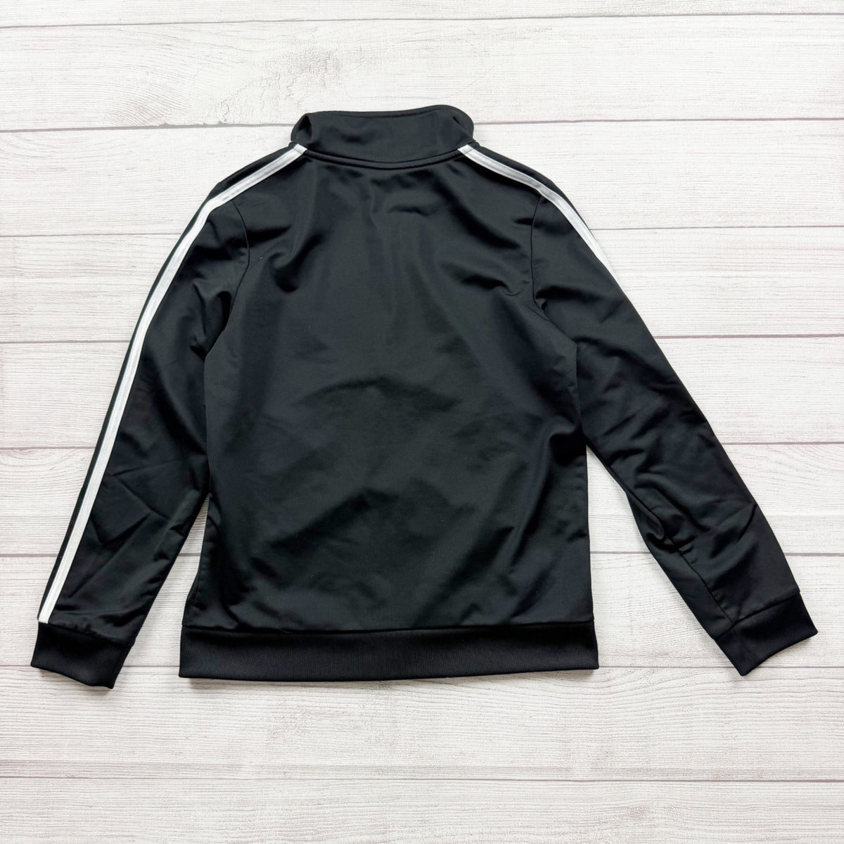 Adidas Kids Black Track Jacket Zip Up Striped Logo L 10-12