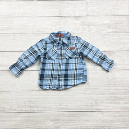 7 For all Mankind 7Fam Blue Plaid Button Down Cotton Shirt 18-24 Months