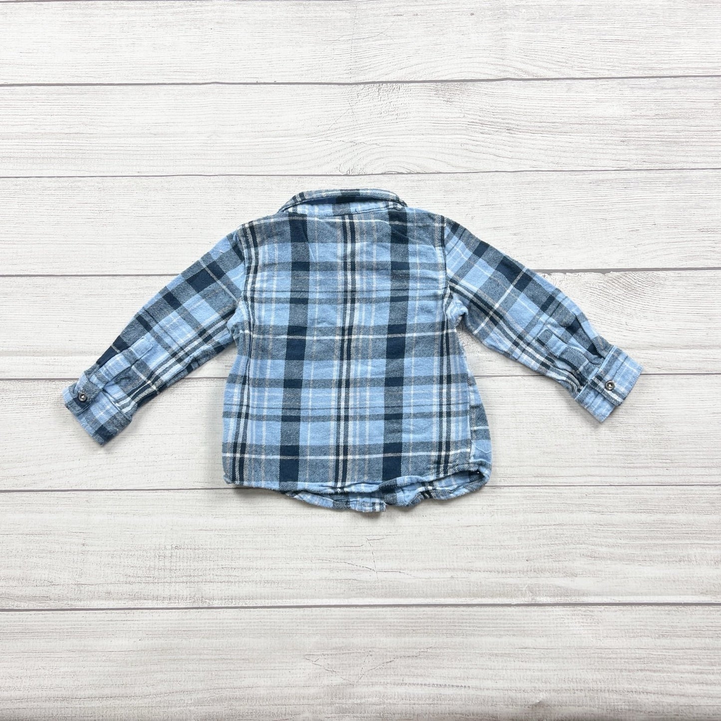 7 For all Mankind 7Fam Blue Plaid Button Down Cotton Shirt 18-24 Months