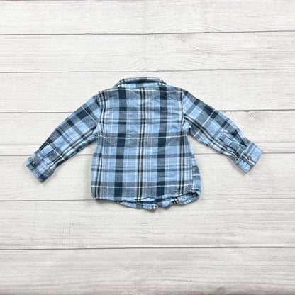 7 For all Mankind 7Fam Blue Plaid Button Down Cotton Shirt 18-24 Months