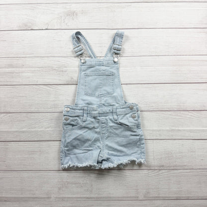 Cat & Jack Blue Striped Denim Shortalls Adjustable Straps Frayed Hem XS 4-5