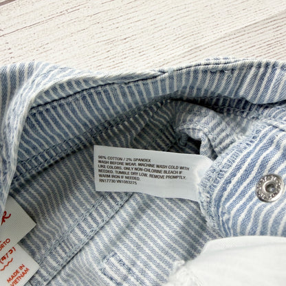 Cat & Jack Blue Striped Denim Shortalls Adjustable Straps Frayed Hem XS 4-5