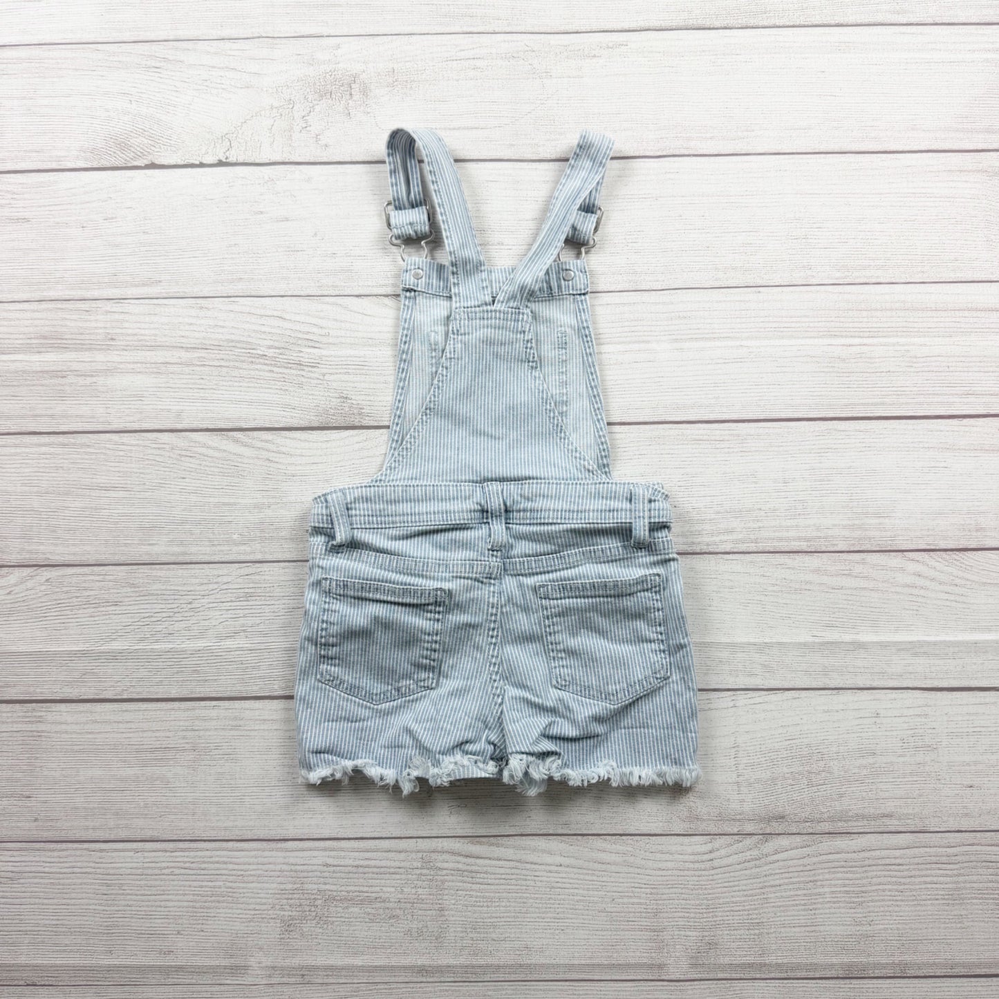 Cat & Jack Blue Striped Denim Shortalls Adjustable Straps Frayed Hem XS 4-5