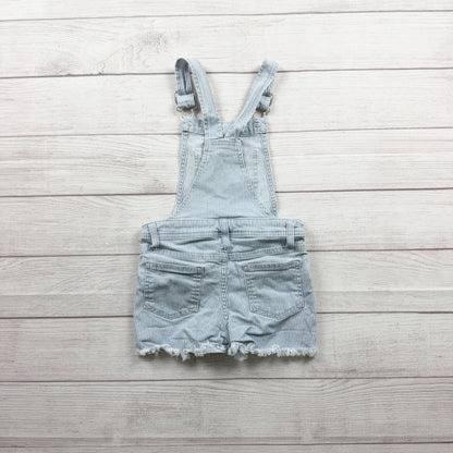 Cat & Jack Blue Striped Denim Shortalls Adjustable Straps Frayed Hem XS 4-5