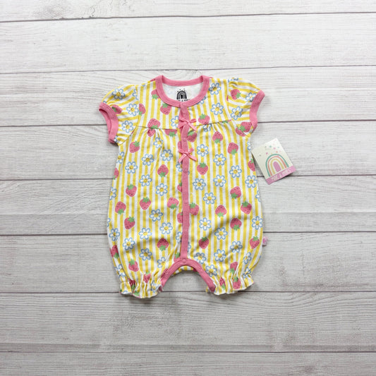 Millie & Myles Baby Girl Romper Strawberry Daisy Print Pink Trim NWT 9-12 Months