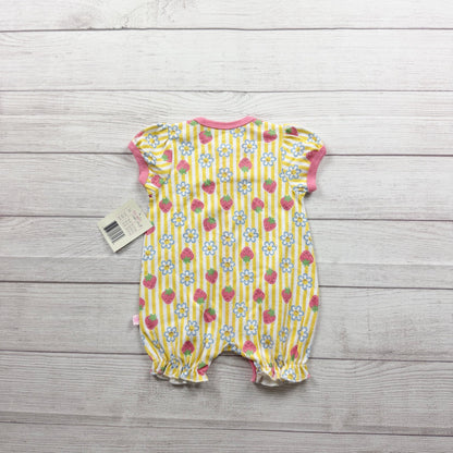 Millie & Myles Baby Girl Romper Strawberry Daisy Print Pink Trim NWT 9-12 Months