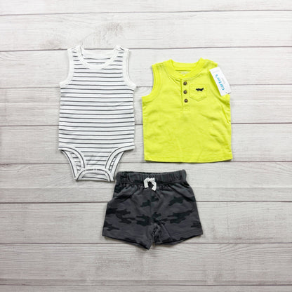 Carter's Baby Boys 3-Piece Outfit Bodysuit Tank Shorts Camouflage NWT 3-6 Months