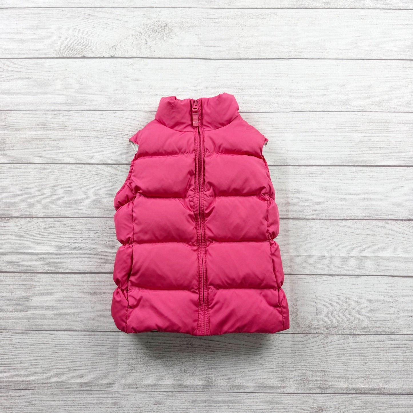 Lands' End Kids Puffer Vest Pink Quilted Zip Up Sleeveless Outerwear M 5-6