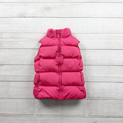 Lands' End Kids Puffer Vest Pink Quilted Zip Up Sleeveless Outerwear M 5-6