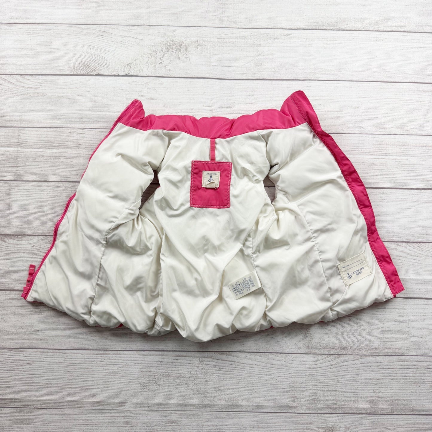 Lands' End Kids Puffer Vest Pink Quilted Zip Up Sleeveless Outerwear M 5-6